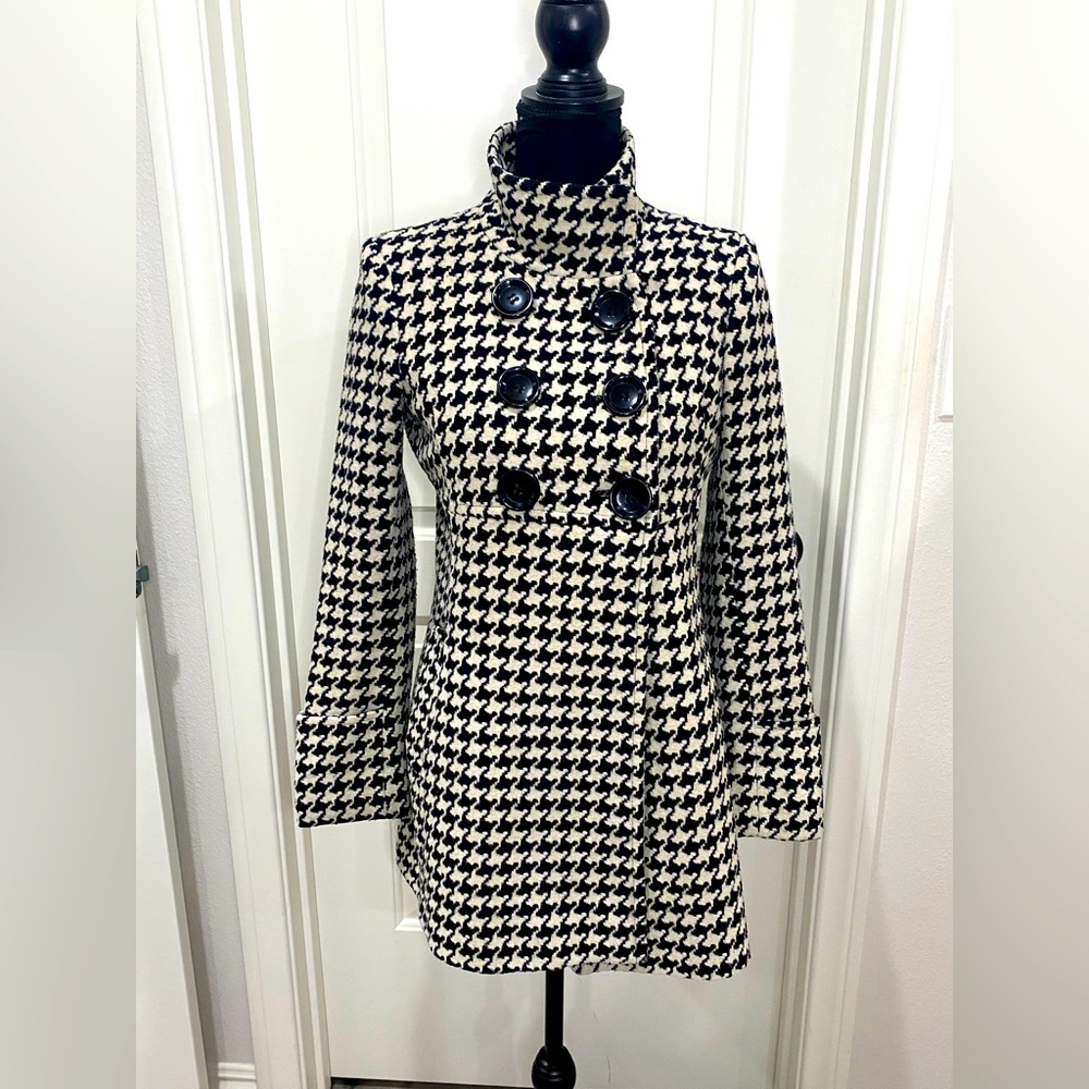 Vintage Houndstooth Double-Breasted Women's Coat